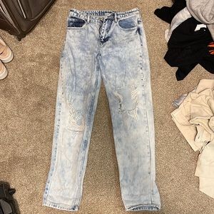 acid wash straight leg jeans
